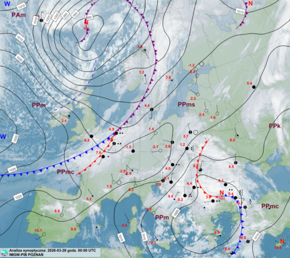 Dynamiczna sytuacja baryczna nad Europą
