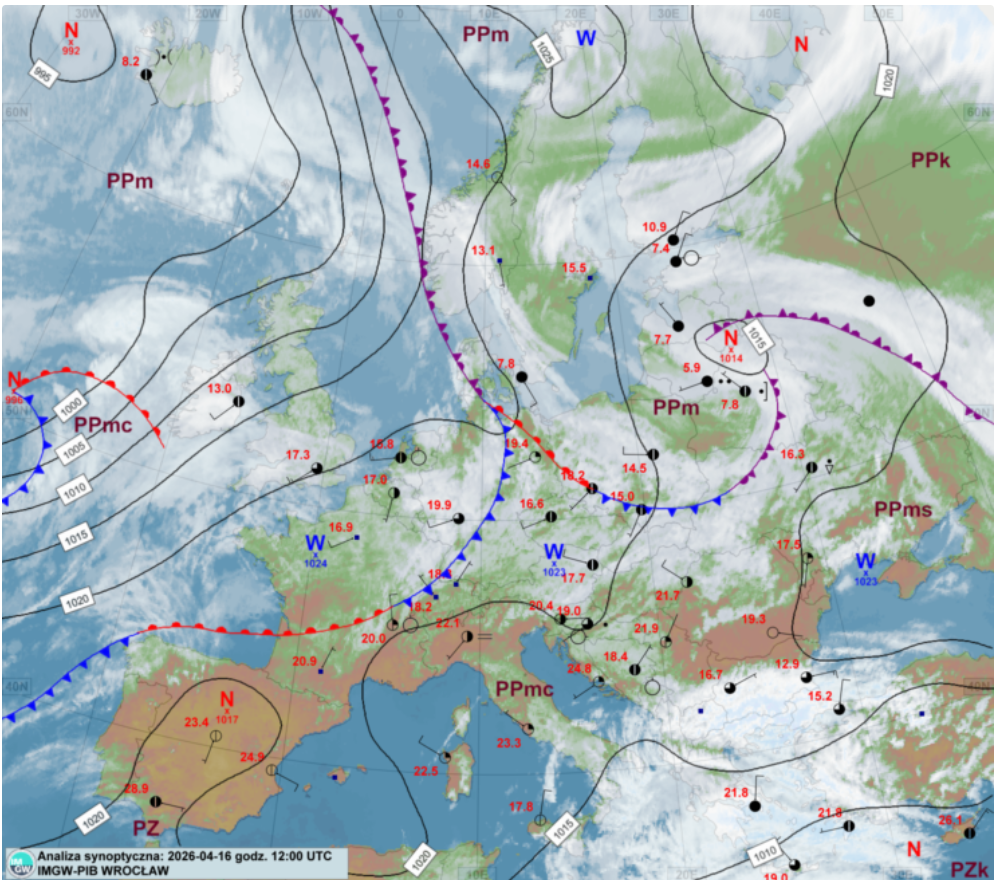 Układ frontów nad Europą