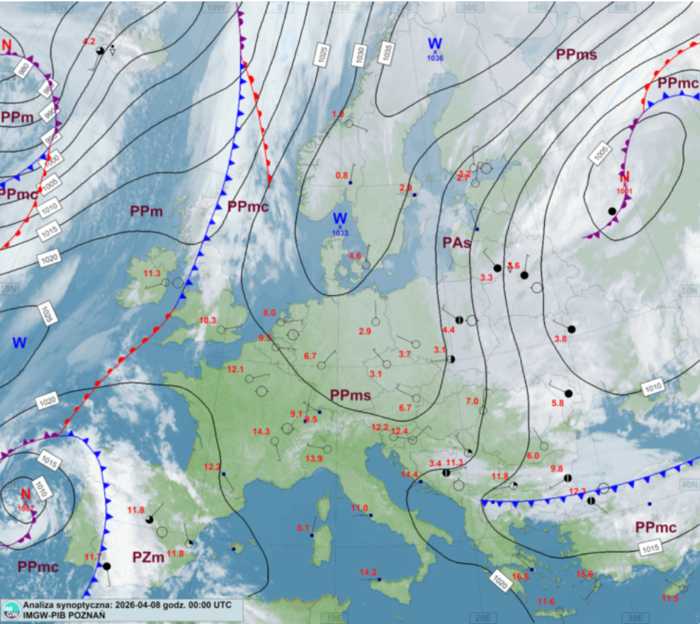 Chłodny przepływ nad Polską pod kontrolą wyżu