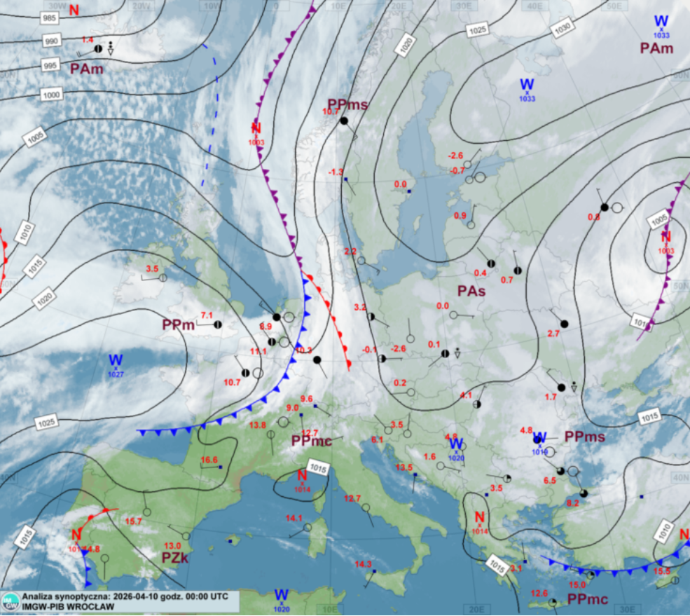 Napływ z północy i silny przepływ nad regionem