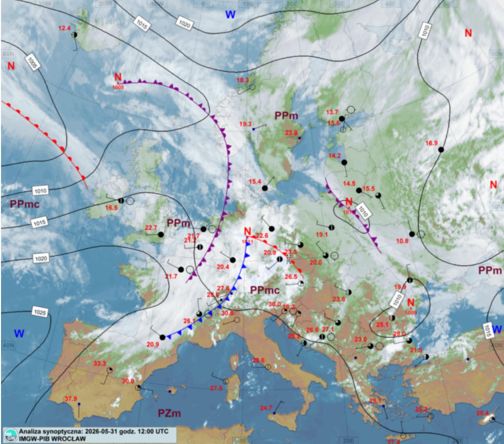 Sytuacja synoptyczna nad Europą