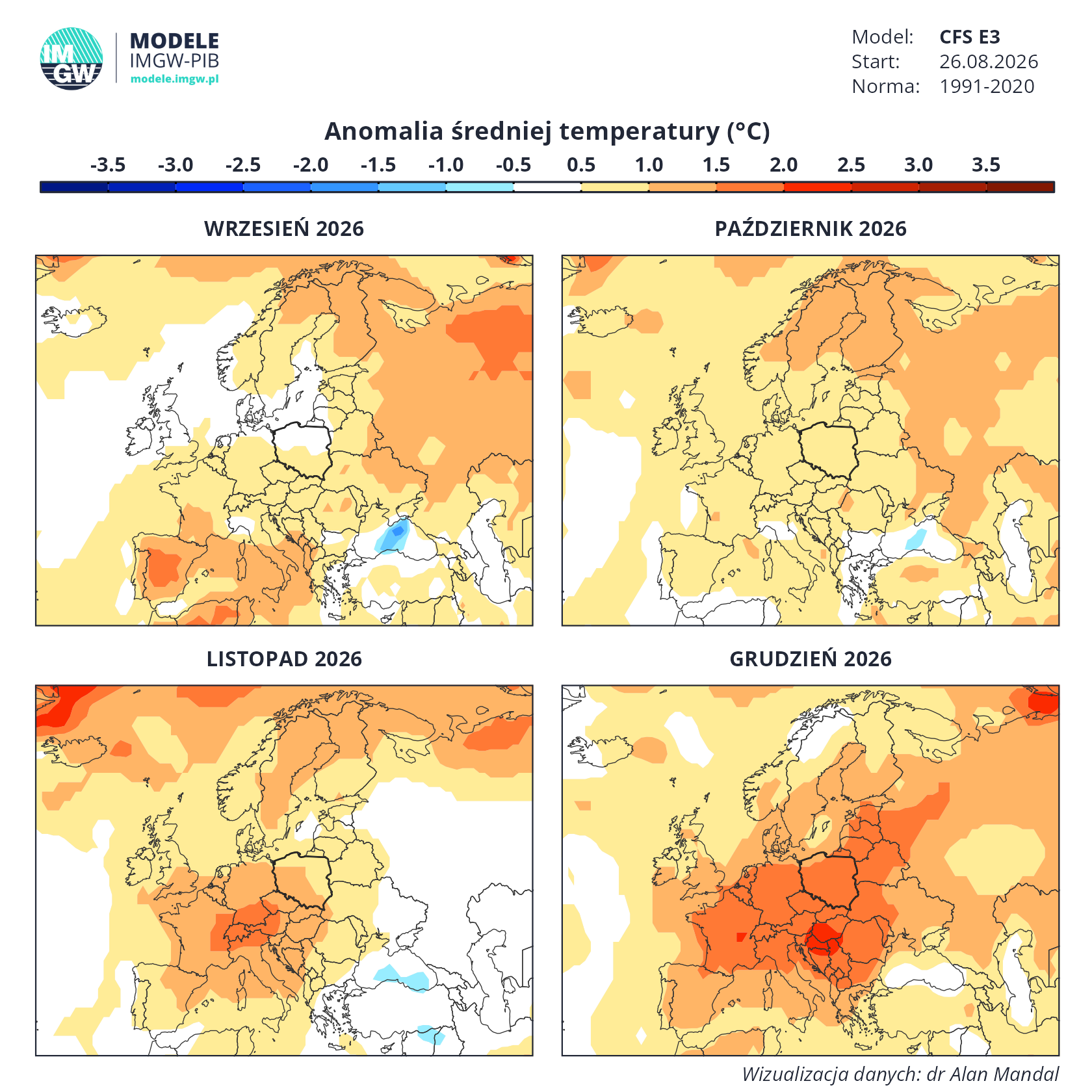 Jesień z przewagą dodatniej anomalii temperatury. CFS wskazuje ciekawy przebieg do końca roku