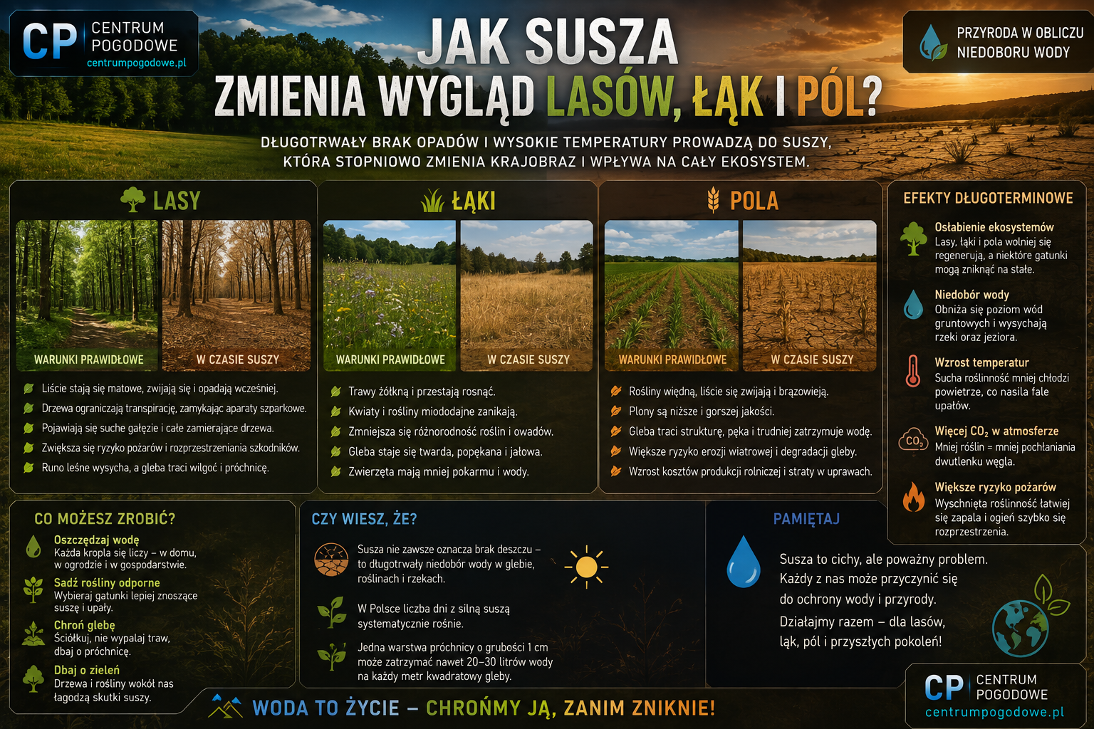 Jak susza zmienia wygląd lasów, łąk i pól?
