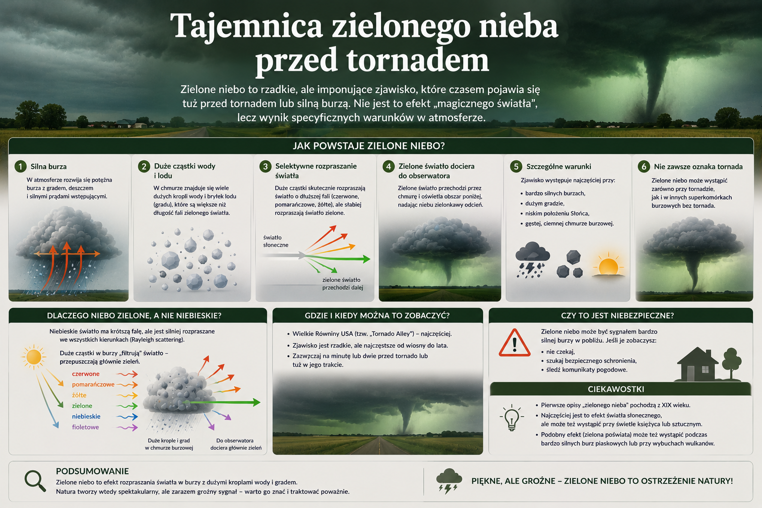 Tajemnica zielonego nieba przed tornadem
