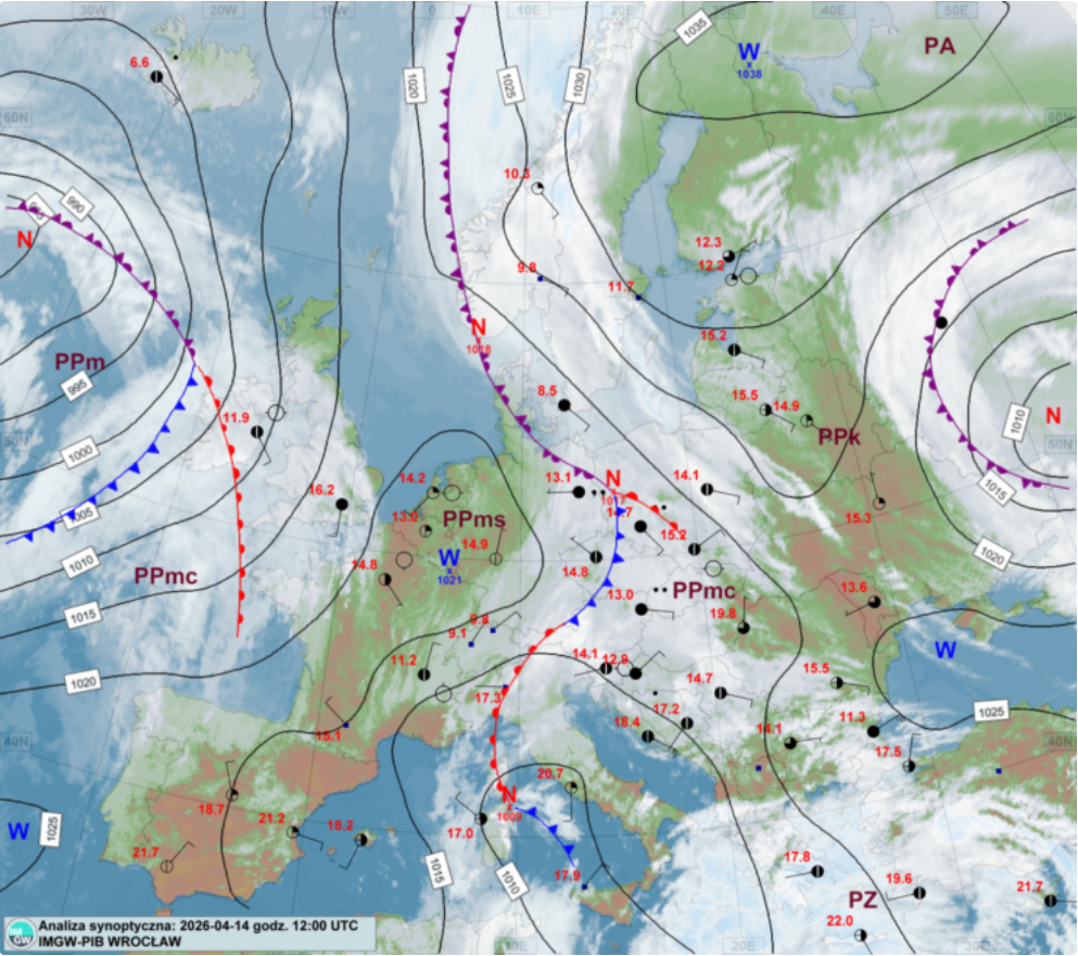 Niże i fronty nad Europą