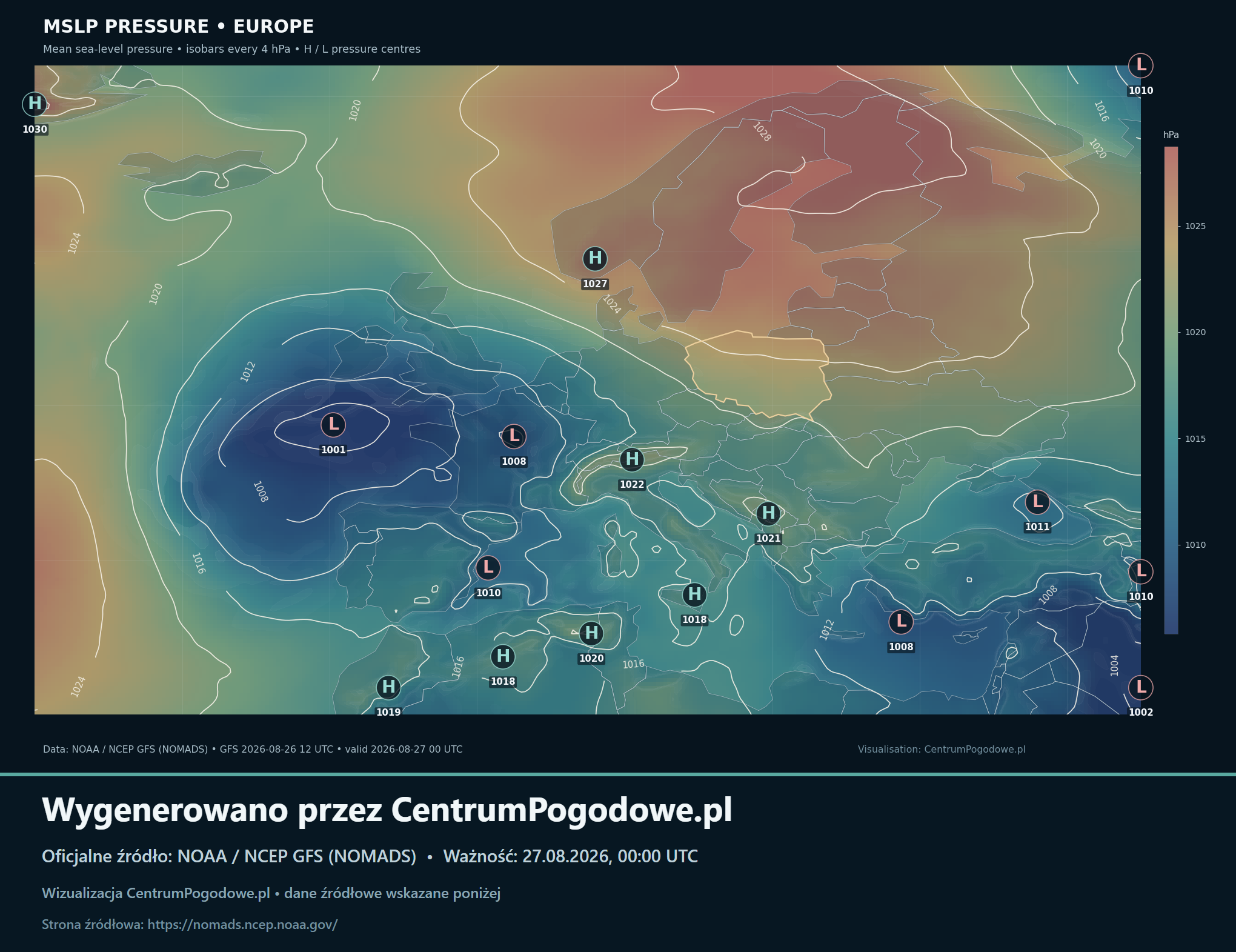 Niż nad Europą Zachodnią i rozległy wyż na północy kontynentu