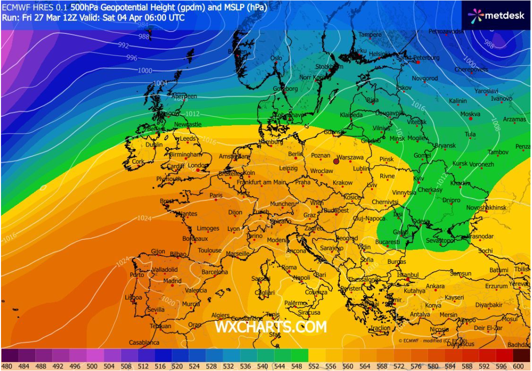 Jak czytać mapę geopotencjału na przykładzie tej mapy
