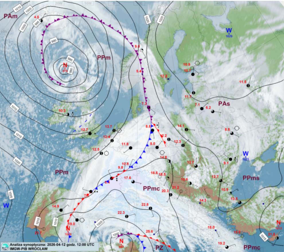 Aktywna cyrkulacja zachodnia nad Europą
