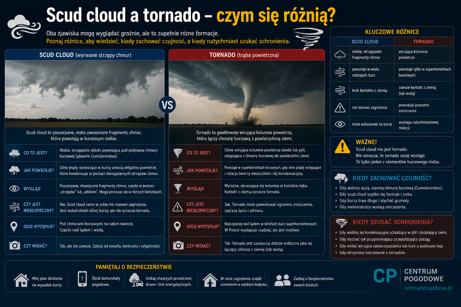 Scud cloud a tornado – czym się różnią?